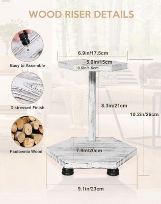 2-Tier Hexagonal Wooden Display Riser White Farmhouse Tray for Kitchen and Bathroom