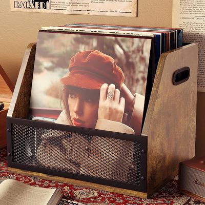 Retro Brown Vinyl Record Storage Box for Sturdy LP Record Crate and Functional Design