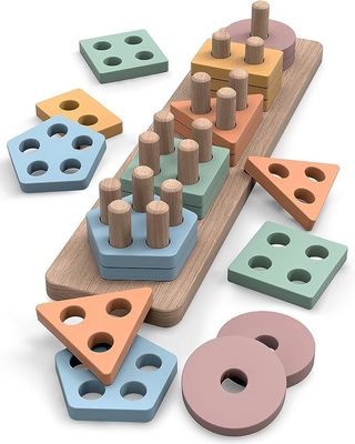 Custom Order Wooden Shape And Color Stacker Sorting And Stacking Toys For Baby Boys And Girls