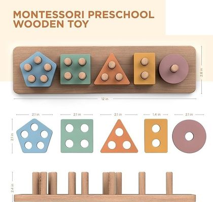 Custom Order Wooden Shape And Color Stacker Sorting And Stacking Toys For Baby Boys And Girls