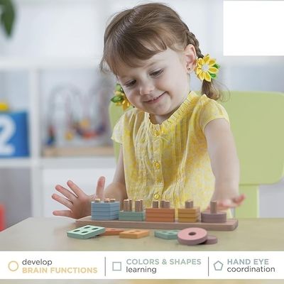 Custom Order Wooden Shape And Color Stacker Sorting And Stacking Toys For Baby Boys And Girls