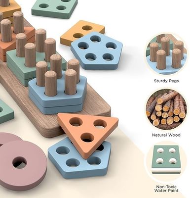 Custom Order Wooden Shape And Color Stacker Sorting And Stacking Toys For Baby Boys And Girls