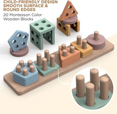 Custom Order Wooden Shape And Color Stacker Sorting And Stacking Toys For Baby Boys And Girls