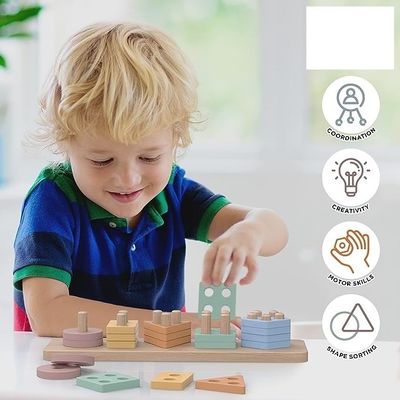 Custom Order Wooden Shape And Color Stacker Sorting And Stacking Toys For Baby Boys And Girls