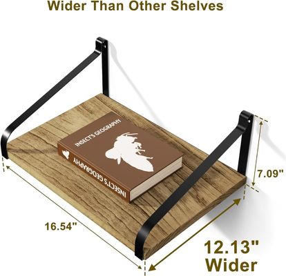 Modern Set Of 2 Carbonized Black Large Storage L16.5 X W12 Inch Rustic Wood Wall Floating Shelves
