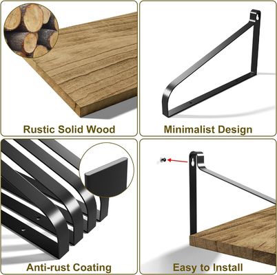 Modern Set Of 2 Carbonized Black Large Storage L16.5 X W12 Inch Rustic Wood Wall Floating Shelves