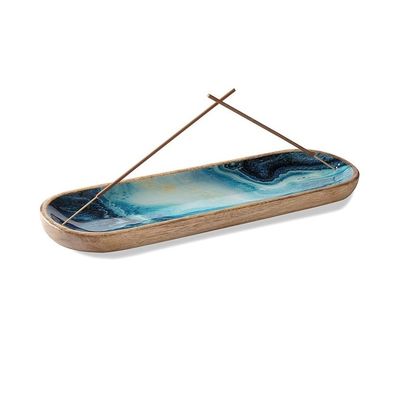 Rectangle Wooden Incense Holder for Sticks Industrial Gift Craft Blue Mango Wood