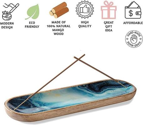 Rectangle Wooden Incense Holder for Sticks Industrial Gift Craft Blue Mango Wood