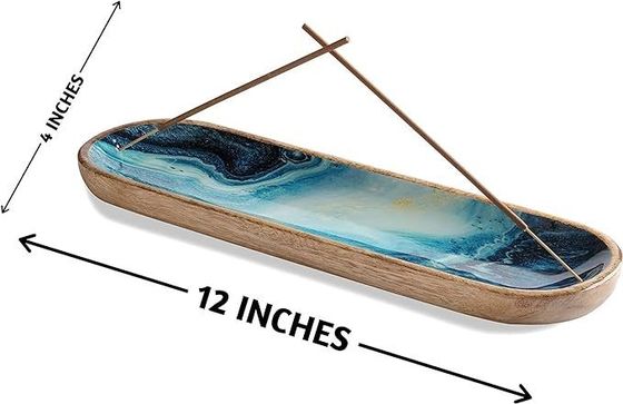 Rectangle Wooden Incense Holder for Sticks Industrial Gift Craft Blue Mango Wood