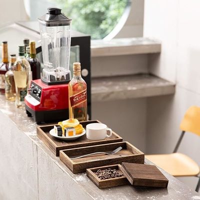 Set of 7 Acacia Wooden Serving Trays Rustic Style with Handle and Free Sample Charge