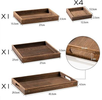Set of 7 Acacia Wooden Serving Trays Rustic Style with Handle and Free Sample Charge