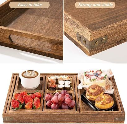 Set of 7 Acacia Wooden Serving Trays Rustic Style with Handle and Free Sample Charge