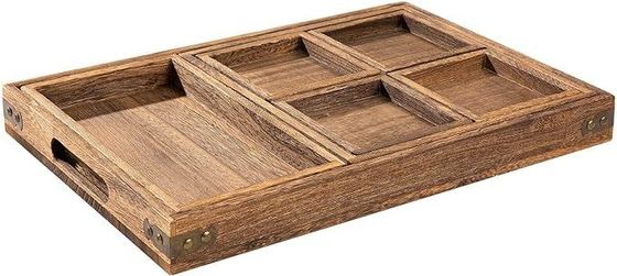 Set of 7 Acacia Wooden Serving Trays Rustic Style with Handle and Free Sample Charge