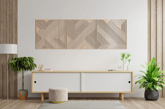 Decorative Wooden Geometric Lines Panel Set of 3 Wall Art for Living Room and Nursery
