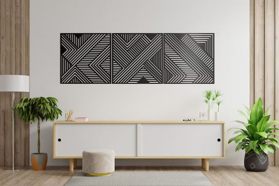 Decorative Wooden Geometric Lines Panel Set of 3 Wall Art for Living Room and Nursery
