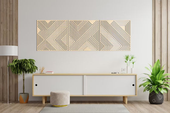 Decorative Wooden Geometric Lines Panel Set of 3 Wall Art for Living Room and Nursery