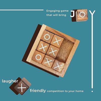 Handmade 4 Inch Wooden Tic Tac Toe Coffee Table for Desk and Living Room Decoration