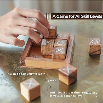Handmade 4 Inch Wooden Tic Tac Toe Coffee Table for Desk and Living Room Decoration