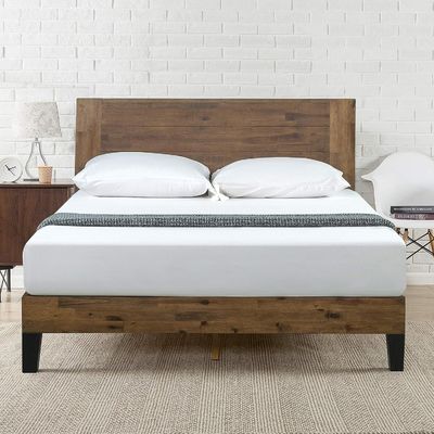 High Quantity Pine Wood Platform Bed Frame with Headboard and Wooden Slat Support