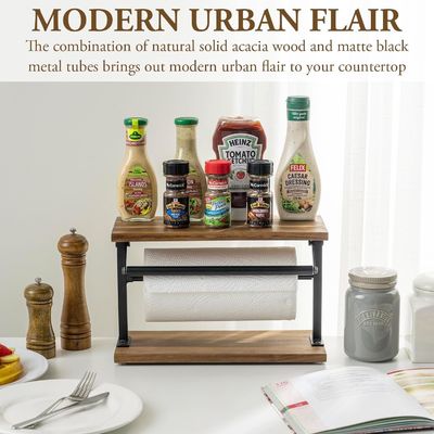 Upgrade Your Kitchen with This Solid Acacia Wood Paper Towel Holder and Top Display Shelf