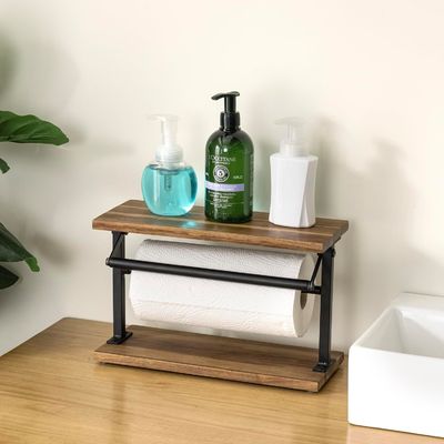 Upgrade Your Kitchen with This Solid Acacia Wood Paper Towel Holder and Top Display Shelf
