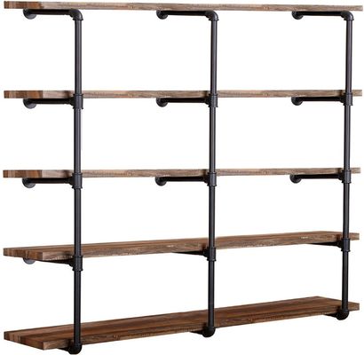 Wooden Industrial Wall Mount Iron Pipe Shelf for DIY Open Office Room Kitchen Bookshelf