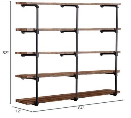 Wooden Industrial Wall Mount Iron Pipe Shelf for DIY Open Office Room Kitchen Bookshelf