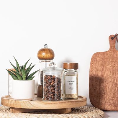 Silk-screen Printing Wooden Round Decorative Tray 10&quot; Wood Organizer for Bathroom Counter