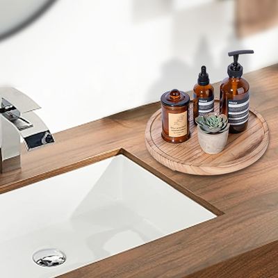 Silk-screen Printing Wooden Round Decorative Tray 10&quot; Wood Organizer for Bathroom Counter