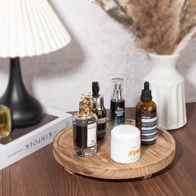 Silk-screen Printing Wooden Round Decorative Tray 10&quot; Wood Organizer for Bathroom Counter