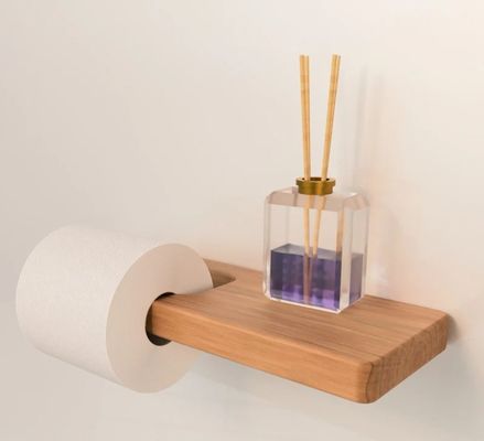 Sustainable Wooden Wall Mount Toilet Paper Holder With Shelf Extra Surface Wood Rack