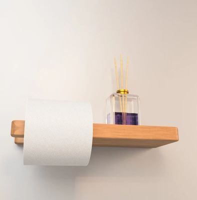 Sustainable Wooden Wall Mount Toilet Paper Holder With Shelf Extra Surface Wood Rack
