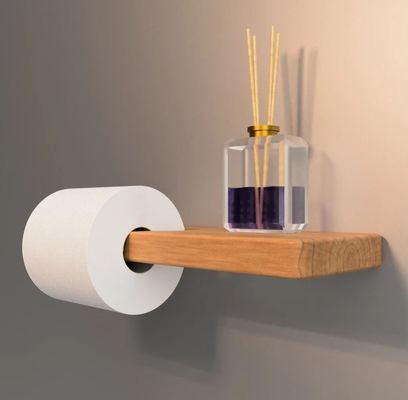 Sustainable Wooden Wall Mount Toilet Paper Holder With Shelf Extra Surface Wood Rack