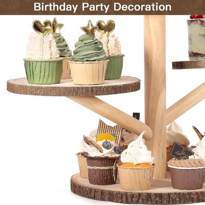 Customized Designs 4 Tier Bamboo Cupcake Stand for Party Fruits Snacks Serving Tray