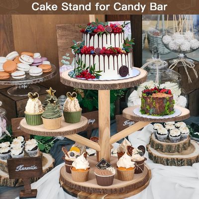Customized Designs 4 Tier Bamboo Cupcake Stand for Party Fruits Snacks Serving Tray