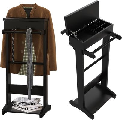 Customized Logo Wood Clothes Rack with Shelves and Valet Stand