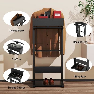 Customized Logo Wood Clothes Rack with Shelves and Valet Stand