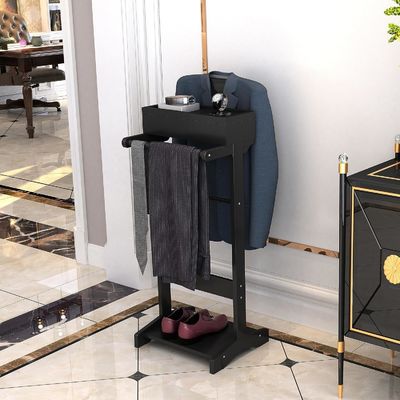 Customized Logo Wood Clothes Rack with Shelves and Valet Stand