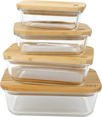 Functional and Modern Bamboo Lids Glass Food Storage Set for Living Room Organization