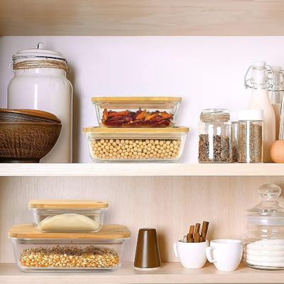 Functional and Modern Bamboo Lids Glass Food Storage Set for Living Room Organization