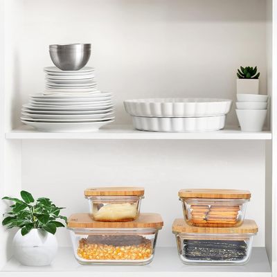 Functional and Modern Bamboo Lids Glass Food Storage Set for Living Room Organization