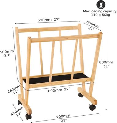 202406 Wooden Large Print Rack with Rolling Casters Customized Logo Bathroom Display and Storage