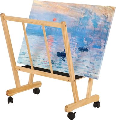 202406 Wooden Large Print Rack with Rolling Casters Customized Logo Bathroom Display and Storage