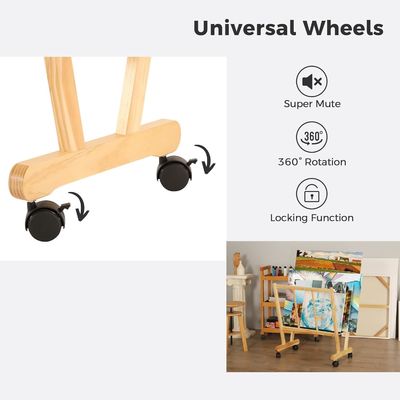 202406 Wooden Large Print Rack with Rolling Casters Customized Logo Bathroom Display and Storage