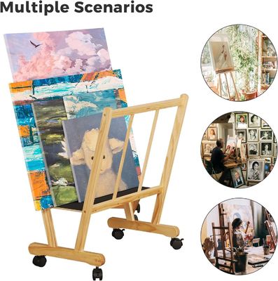 202406 Wooden Large Print Rack with Rolling Casters Customized Logo Bathroom Display and Storage