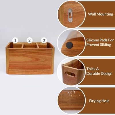Large Capacity Acacia Wood Storage Box for Kitchen Counter in Solid Wood Structure
