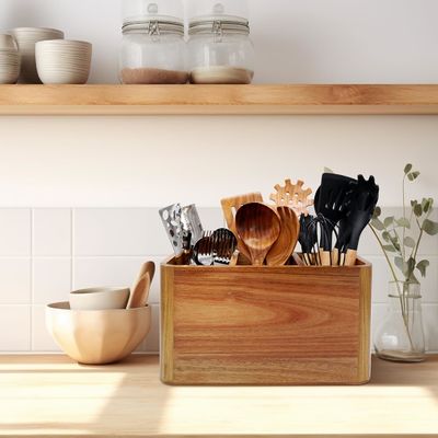 Large Capacity Acacia Wood Storage Box for Kitchen Counter in Solid Wood Structure