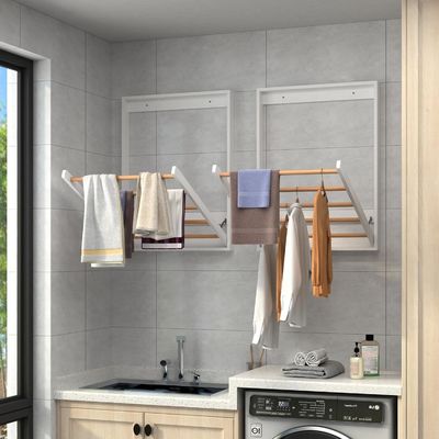 Multifunctional Foldable Wooden Clothing Dryer Racks Wall Mounted Clothes Drying Rack