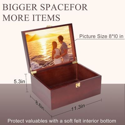 Large Wooden Keepsake Box with Hinged Lid and Photo Frame Elegant Wedding Memories