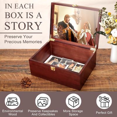 Large Wooden Keepsake Box with Hinged Lid and Photo Frame Elegant Wedding Memories